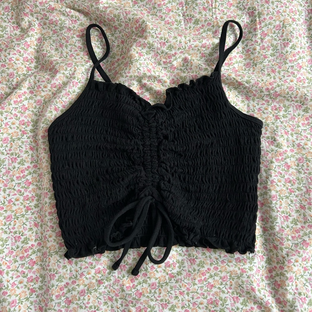 Aeropostale Black Smocked Tie Front Camisole